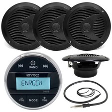 Enrock Marine AUX USB Round Marine Radio, 6.5" Black Marine Speakers, Antenna