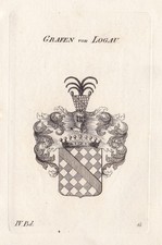 1830 Logau Logaw Logus Coat Of Arms Copper Engraving Heraldry