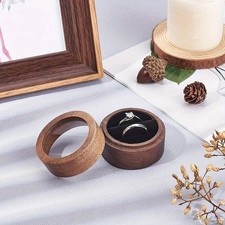 Walnut Wooden Ring Box 2X1.4Inch round Wooden Jewelry Ring Box with Clear Window