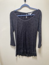 Fat Face Black Floral Paisley Tunic Top UK 10 3/4 Sleeve Boho Soft Viscose