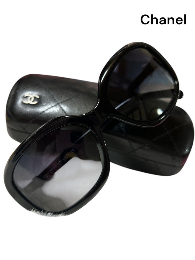 CHANEL Black Sunglasses with Ribbon Trim