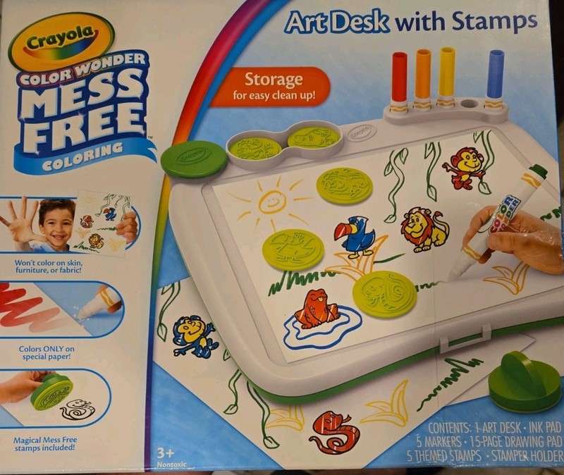 Crayola Mess Free Art Desk with Stamps Painting Drawing - QUICK FAST SHIP!