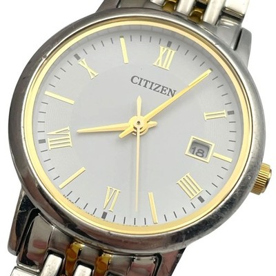 Citizen Eco-Drive E011 Silver Gold Two-Tone Analog Watch, Quartz, 27mm