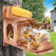 Squirrel Feeder, Wood Squirrel Feeders for Outside, Chipmunk Feeder for Corn Pea