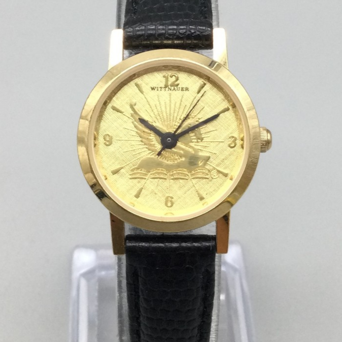 Vintage Wittnauer Watch Women Gold Tone Pegasus 24mm Leather Band