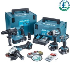 Makita DLX4195JX1 18V LXT Cordless 4 Pcs Tool Kit +3x5Ah Batteries,Charger&Case