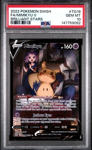 PSA 10 Mimikyu V TG16/TG30 Pokemon Brilliant Stars Trainer Gallery Card