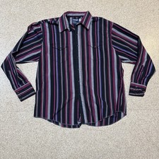 Vintage 90s Wrangler Western Pearl Snap Shirt Striped USA Cowboy Pink Purple XL