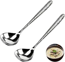 2 PCS Deep Round Soup Spoons 7.87",18/8 Stainless Steel for Cereal Bouillon Milk