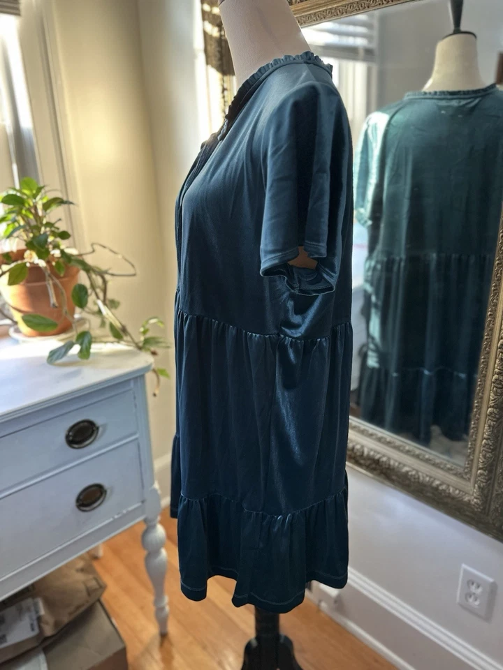 Vestido Lauren Conrad XL NUEVO CON ETIQUETAS Cabina Fiebre Verde Boho Terciopelo Midi Vacaciones Foto 4 de 4