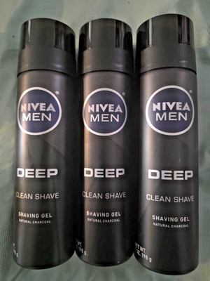 3 Nivea Men Deep Clean Shave Shaving Gel Natural Charcoal  7oz each