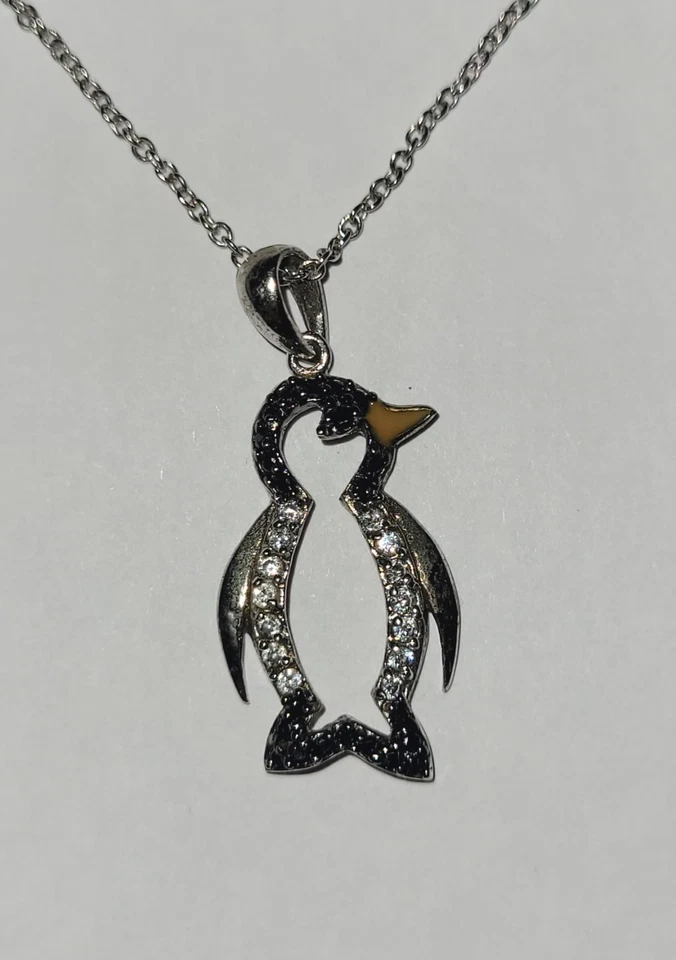 Collar Cheryl M Plata Esterlina Esmalte Y Circonita Cúbica Pingüino 18"  Foto 2 de 4