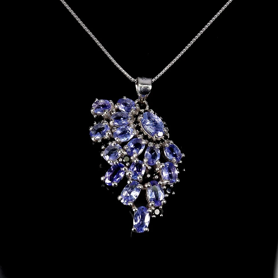 925 Argento Sterling Collana Ovale Tanzanite 6x4mm Spinello Naturale Gemma - Immagine 2 di 4