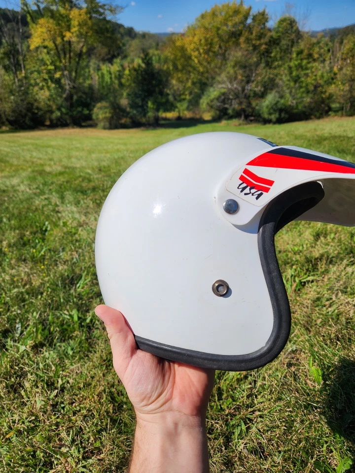 Original Cara Abierta Años 80 Vintage Echo Haro Visera EE. UU. Carreras BMX Casco Blanco Foto 2 de 4