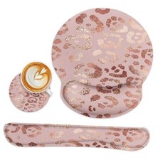Ergonomic Mouse Pad Set with Wrist Rest, Leopard Rose Gold Leopard Gold Pink