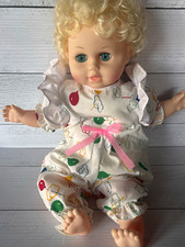 Blonde Curly Hair Blue Eyes Vinyl Baby Doll w/ Outfit Removable Clothes
