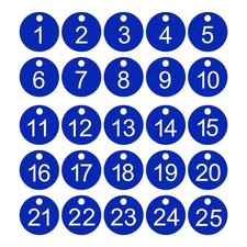 1-25 Number Tags, 25Pcs Round ID Number Key Tags Plastic Numbered Keychain fo...