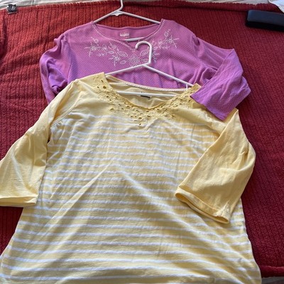 basic editions womens tops XL, 1 Purple And 1 Yellow, 3/4 Sleeve Pullover