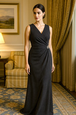 Sparkling Black V-Neck Formal Maxi Wrap Dress Slimming Bling Broche Classy 90s