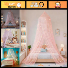 Girls Bed Canopy Mosquito Net - Princess Room Decor, Insect Protection, Pink Sta