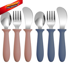 Pimoys 6 Pieces Toddler Utensils Forks,Spoons and small, navyblue/pink