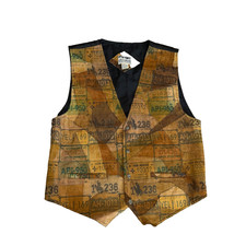 Leather Patchwork USA State License Plates Vtg Vest XL Jazzman Oklahoma Snaps