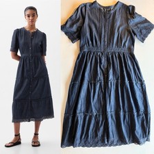 Gap Wilton midi denim dress lace trim cottage core women’s XL Prairie