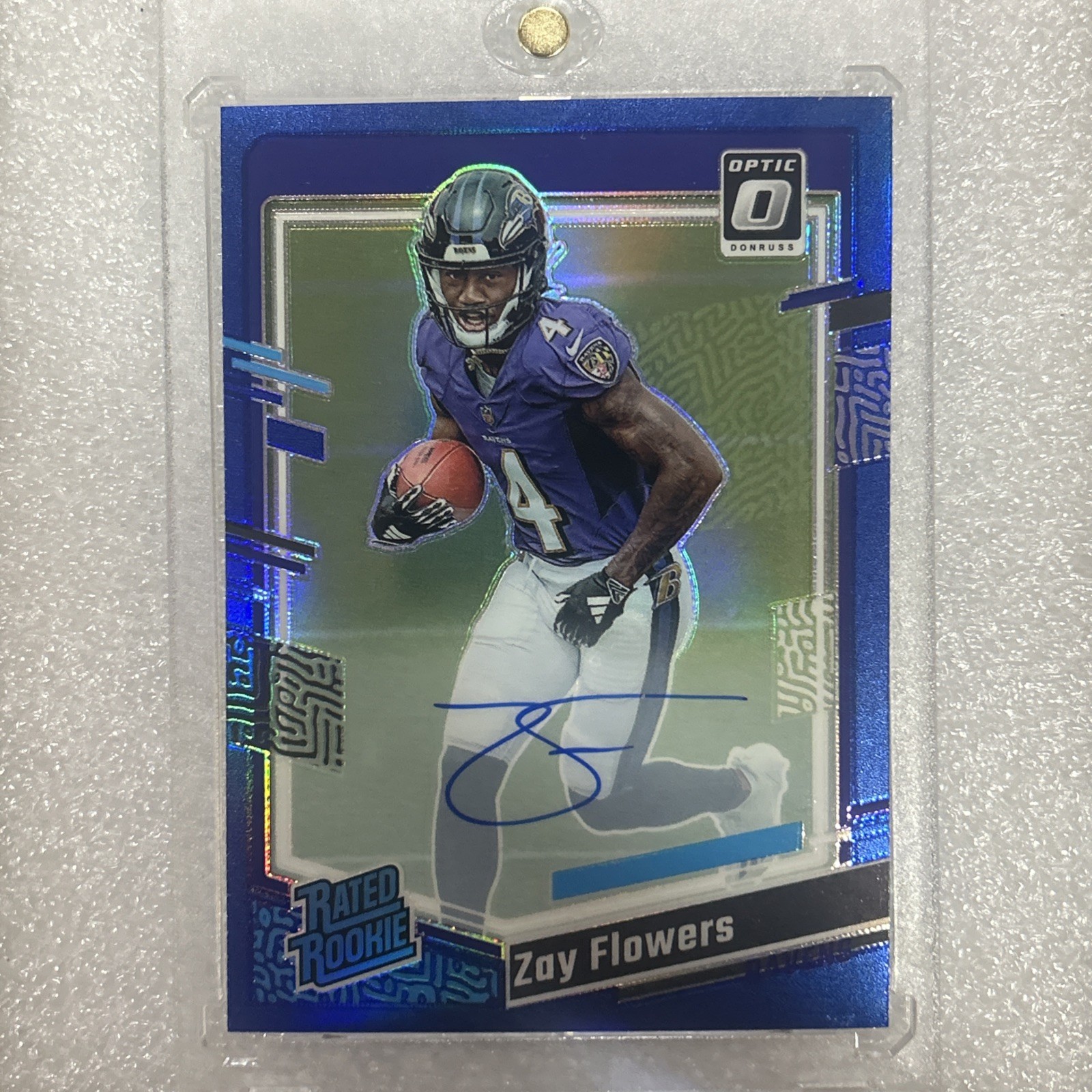 2023 Panini Donruss Optic Rated Rookie Zay Flowers /99 Blue Autograph