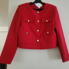 ZARA gold buttons cropped blazer Classic Red Sz L BNWT