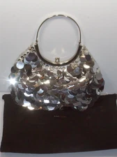 Sparkle Beaded Dangle Sequin Evening Hand Bag Silver Wrist Ring Handle w/bag