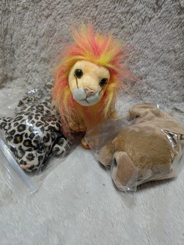 Ty Beanie Babies Lion And Leopard Lot Of 3 Vintage 1990s Toys