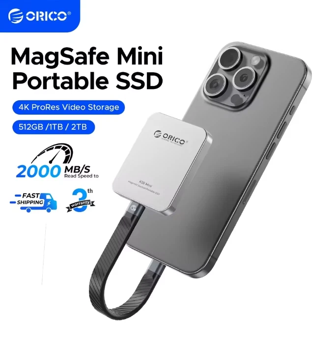 ORICO Mini Magnetische externe SSD für iPhone16 15Pro/Max Pro 2000MB/s 4K 512GB