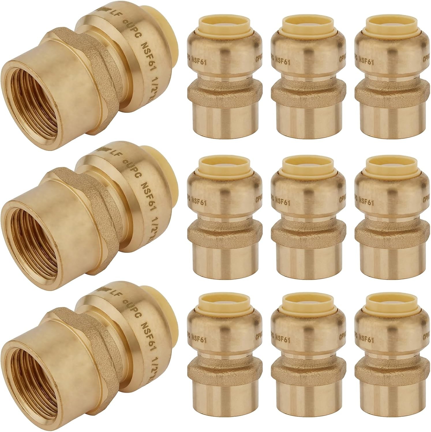 12-Pack  Pushfit Female Adapter, 1/2" FNPT X 1/2" Push to Connect Plumbing Fitti