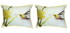 Pair of Betsy Drake Yellow Hummingbird Large Pillows