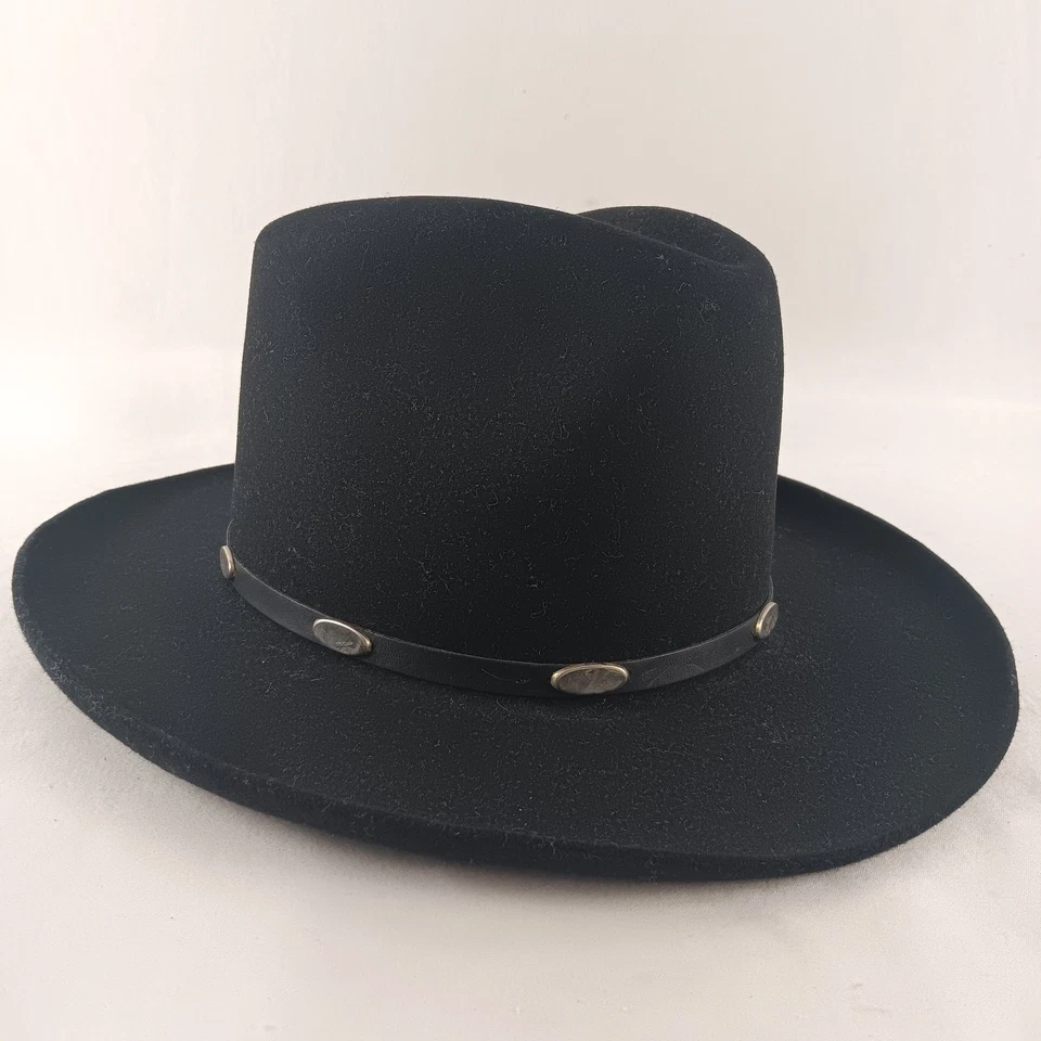 ВИНТАЖНЫЙ Stetson черный 4 x бобра меха войлок ковбой шляпа мужская 6 7/8 55 см - Изображение 2 из 4