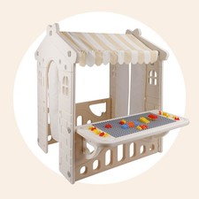 Kid Plastic Outdoor Playhouse With Light Strip And Building Blocks Toddler Toy