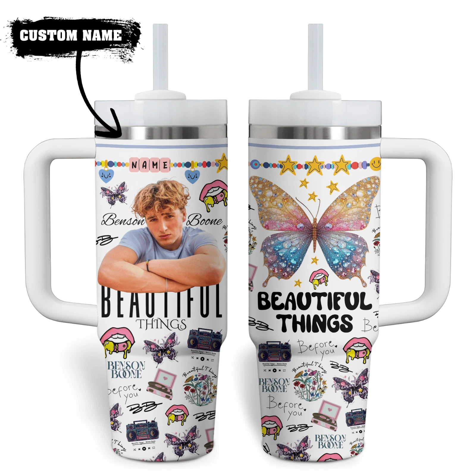 Pop Music Fan Inspired Custom Tumbler With Handle – 20oz 30oz 40oz