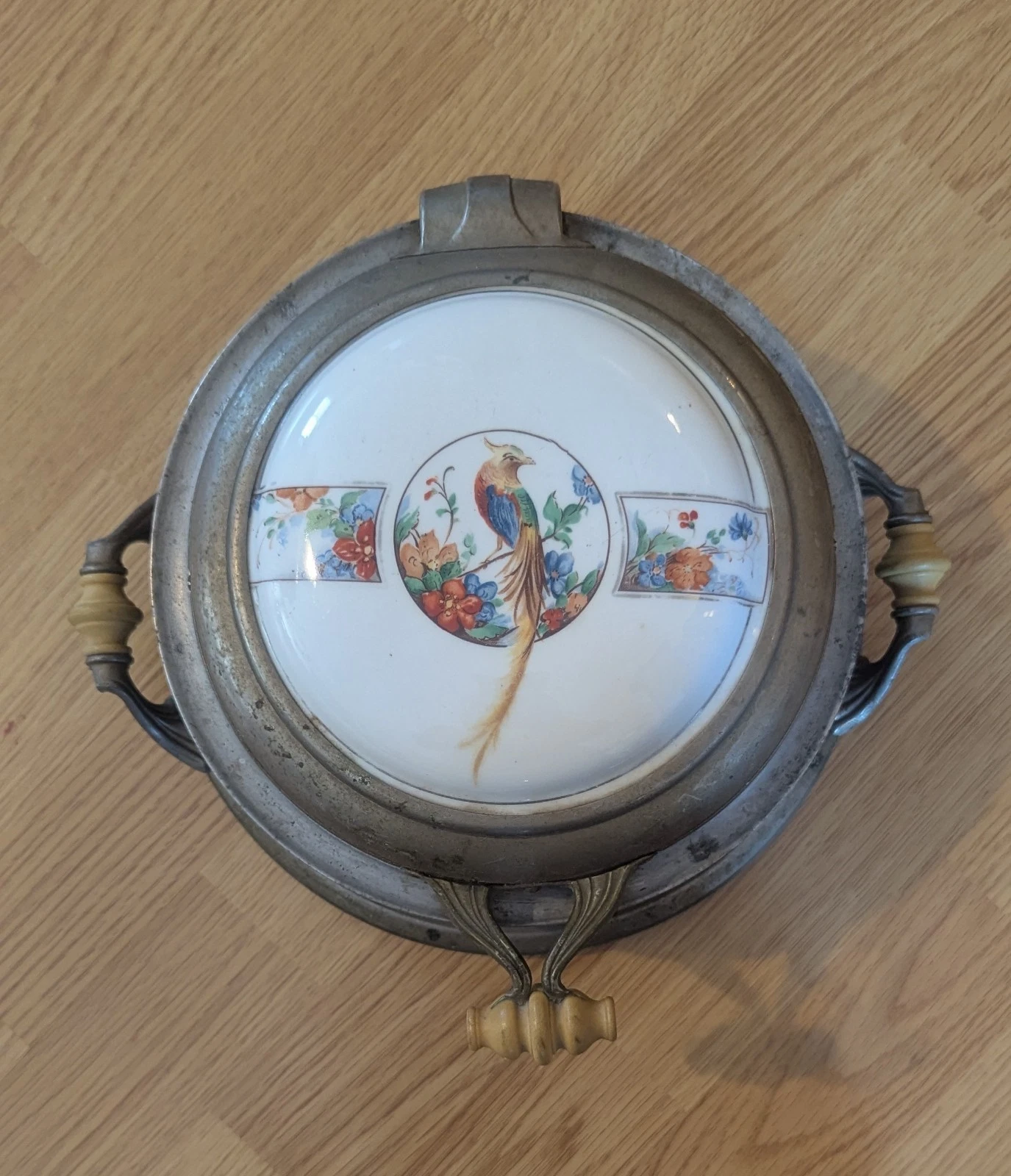 Royal Rochester Iron Waffle Maker Golden Pheasant Porcelain Top Vintage