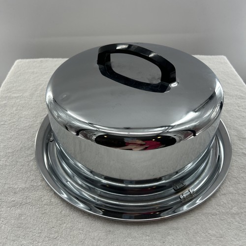 Vintage The Everedy Co. Chrome Domed Locking Lid Covered Cake Carrier Plate USA