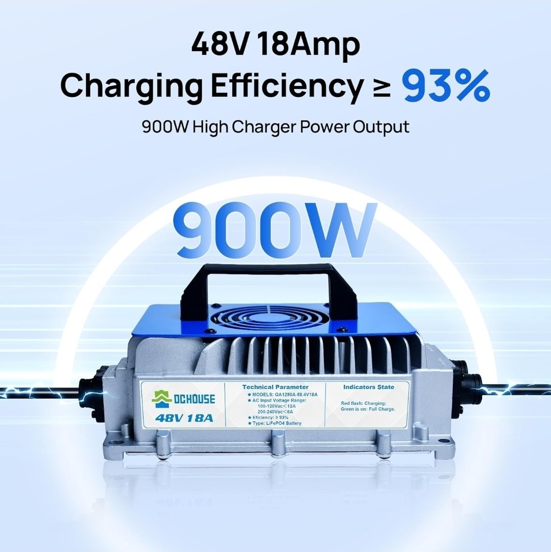 18A 48V LiFePO4 Battery Charger, 48V Lithium Battery Charger 900W Waterproof image 2