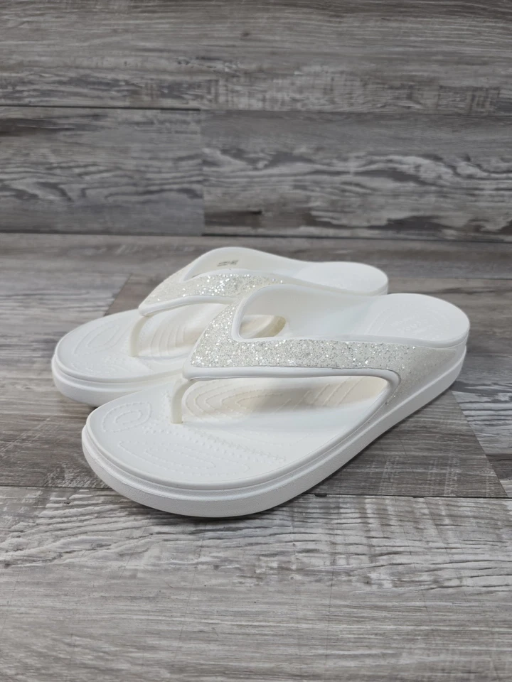 Женские шлепанцы Crocs размер 10 стринги со стразами белые туфли-слипоны - Изображение 4 из 4