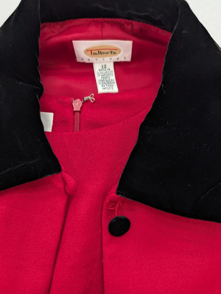 Talbots Vintage Women's Dress Suit Size 12P Red Wool Velvet Trim - Image 3 of 4