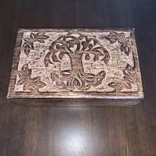 Hand Carved Celtic Tree Of Life Wooden Box Keepsake Jewelry Storage