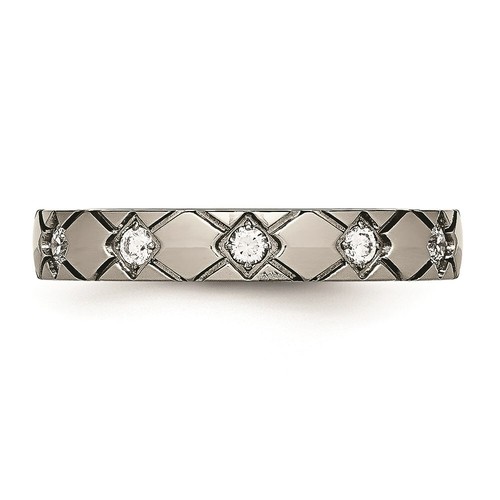 Titanium Polished Criss Cross Grooved CZ Ring - Picture 3 of 21