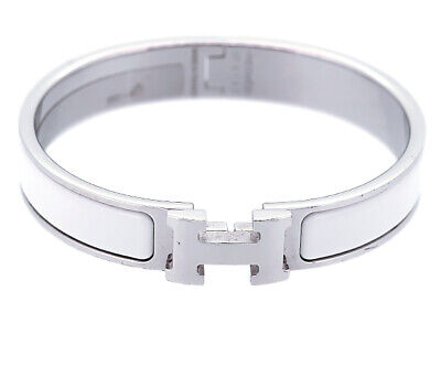 Hermes Click H Bracelet Bangle Silver Plated Enamel Silver x Hermes Click H Bracelet Bangle Silver Plated Enamel Silver x