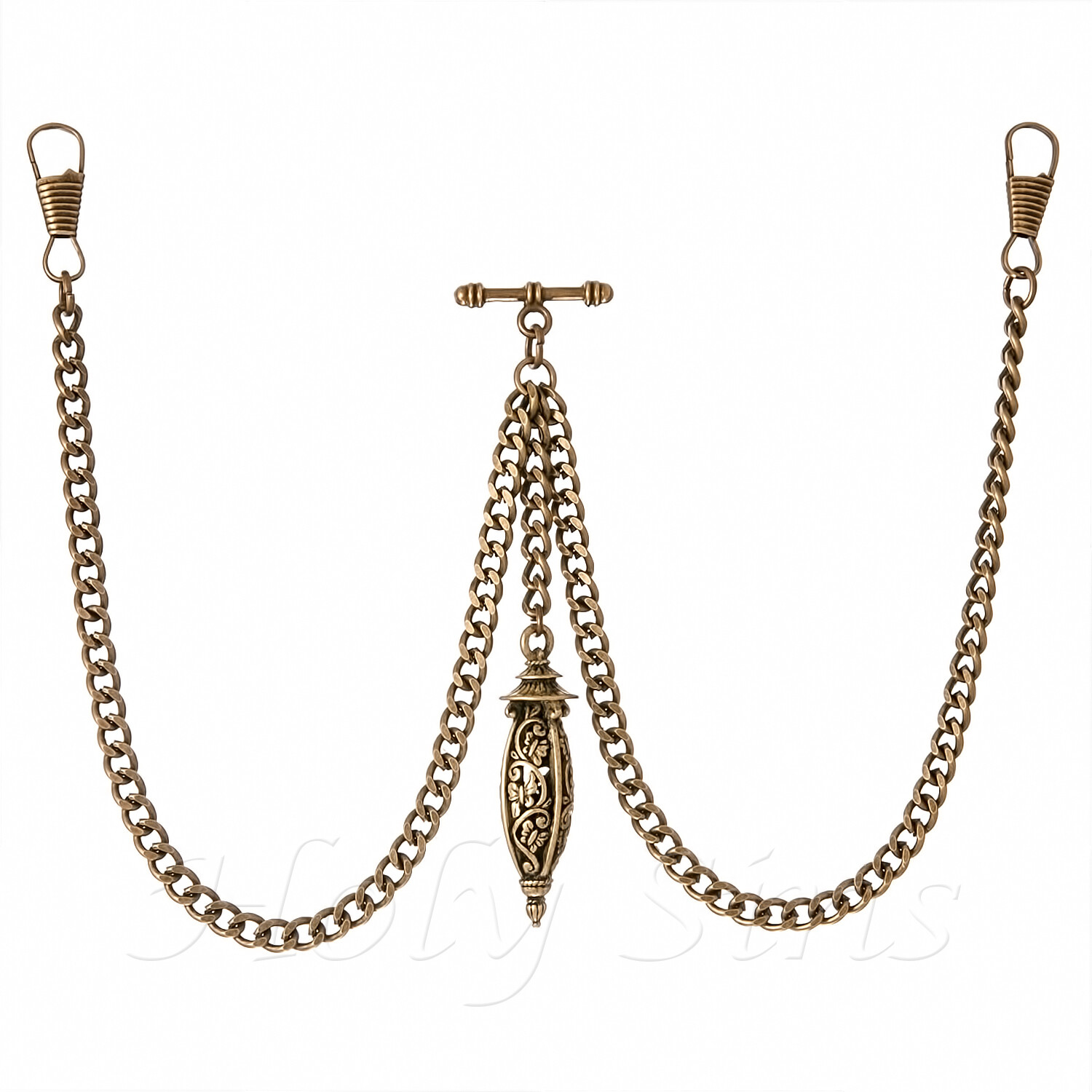  New Bronze Colour Double Albert Pocket Watch Fob Chain With  Pendant 