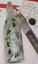 LED Lighted Wine Bottle Lamp Hand Painted Grapes on Frosted Glass