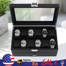 24 Slots Mens Watch Box Case Organizer Watches Jewelry Storage With Valet Drawer