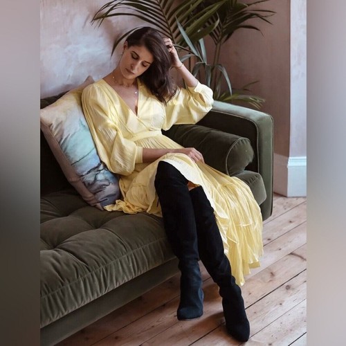 Free People NUOVO abito midi giallo plissettato piccolo ho bisogno di sapere estate infinita - Foto 3 di 12