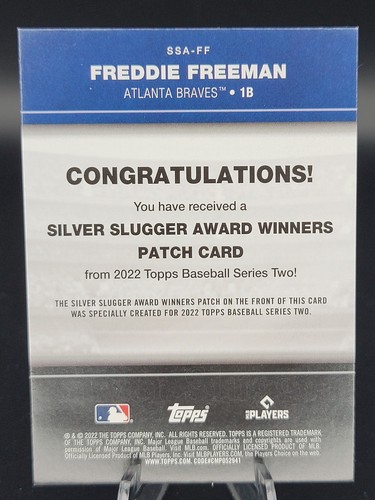 2022 Topps Silver Slugger Award Patches #SSA-FF Freddie Freeman - Braves - Picture 2 of 2